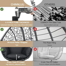 Load image into Gallery viewer, CHINNLUU Oversized Hanging Egg Chair with Stand, Outdoor Indoor Wicker Swing Chair with UV-Resistant Cushions and Rain Cover, 400lbs Capacity Patio Hammock Chair for Backyard, Balcony, Gray
