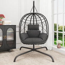 Load image into Gallery viewer, CHINNLUU Hanging Egg Chair with Stand, Outdoor Indoor Wicker Swing Chair with Cushions, 350lbs Capacity Patio Hammock Chair for Backyard, Balcony, Dark Gray
