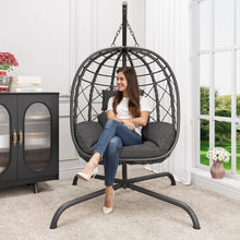 Load image into Gallery viewer, CHINNLUU Hanging Egg Chair with Stand, Outdoor Indoor Wicker Swing Chair with Cushions, 350lbs Capacity Patio Hammock Chair for Backyard, Balcony, Dark Gray
