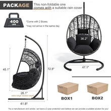 Load image into Gallery viewer, CHINNLUU Oversized Hanging Egg Chair with Stand, Outdoor Indoor Wicker Swing Chair with UV-Resistant Cushions and Rain Cover, 400lbs Capacity Patio Hammock Chair for Backyard, Balcony, Gray
