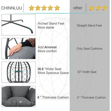 Load image into Gallery viewer, CHINNLUU Hanging Egg Chair with Stand, Outdoor Indoor Wicker Swing Chair with Cushions, 350lbs Capacity Patio Hammock Chair for Backyard, Balcony, Dark Gray
