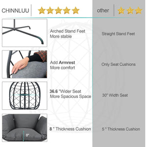 CHINNLUU Hanging Egg Chair with Stand, Outdoor Indoor Wicker Swing Chair with Cushions, 350lbs Capacity Patio Hammock Chair for Backyard, Balcony, Dark Gray