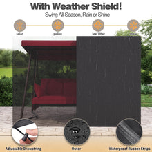 Load image into Gallery viewer, CHINNLUU Oversized 4 Person Porch Swing with Stand 800 LBS Capacity Adjustable Canopy Backrest Includes Cushions Pillows Patio 2 in 1 Swing Bed for Backyard Garden Poolside, Burgundy
