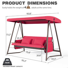Load image into Gallery viewer, CHINNLUU Oversized 4 Person Porch Swing with Stand 800 LBS Capacity Adjustable Canopy Backrest Includes Cushions Pillows Patio 2 in 1 Swing Bed for Backyard Garden Poolside, Burgundy
