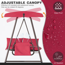 Load image into Gallery viewer, CHINNLUU Oversized 4 Person Porch Swing with Stand 800 LBS Capacity Adjustable Canopy Backrest Includes Cushions Pillows Patio 2 in 1 Swing Bed for Backyard Garden Poolside, Burgundy
