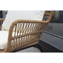 Load image into Gallery viewer, 3PCS Outdoor Patio Balcony Natural Color Wicker Chair Set with Beige Cushion and Round Tempered Glass Table
