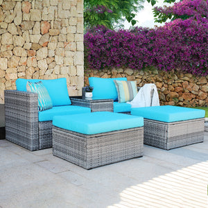 5 Pieces Patio Furniture Set Outdoor Wicker Patio Sofa Washable All-Weathe Sectional Conversation Set with Cushion and Glass Table (Dark Grey)