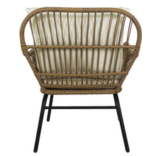 Load image into Gallery viewer, 3PCS Outdoor Patio Balcony Natural Color Wicker Chair Set with Beige Cushion and Round Tempered Glass Table
