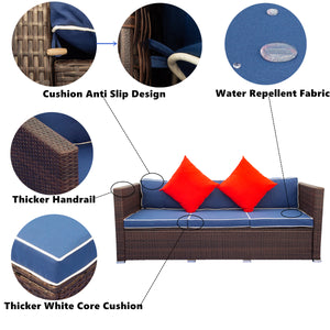 3 Piece Patio Sectional Wicker Rattan Outdoor Furniture Sofa Set (cream+Biue)