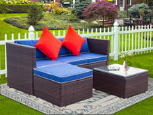 Load image into Gallery viewer, 3 Piece Patio Sectional Wicker Rattan Outdoor Furniture Sofa Set (cream+Biue)
