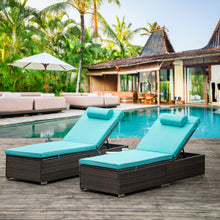 Load image into Gallery viewer, Outdoor PE Wicker Chaise Lounge - 2 Piece Patio Brown Rattan Reclining Chair Furniture Set Beach Pool Adjustable Backrest Recliners with Side Table and Comfort Head Pillow
