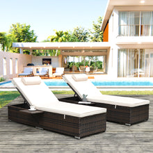 Load image into Gallery viewer, Chaise Lounge Chairs for Outside 3 Pieces Patio Adjustable Lounge Chairs Set of 2 with Table Outdoor Rattan Wicker Pool Chaise Lounge Chairs Cushioned Poolside Folding Chaise Lounge Set
