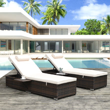 Load image into Gallery viewer, Chaise Lounge Chairs for Outside 3 Pieces Patio Adjustable Lounge Chairs Set of 2 with Table Outdoor Rattan Wicker Pool Chaise Lounge Chairs Cushioned Poolside Folding Chaise Lounge Set
