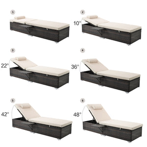 Chaise Lounge Chairs for Outside 3 Pieces Patio Adjustable Lounge Chairs Set of 2 with Table Outdoor Rattan Wicker Pool Chaise Lounge Chairs Cushioned Poolside Folding Chaise Lounge Set