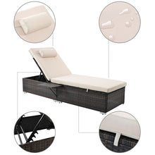 Load image into Gallery viewer, Chaise Lounge Chairs for Outside 3 Pieces Patio Adjustable Lounge Chairs Set of 2 with Table Outdoor Rattan Wicker Pool Chaise Lounge Chairs Cushioned Poolside Folding Chaise Lounge Set
