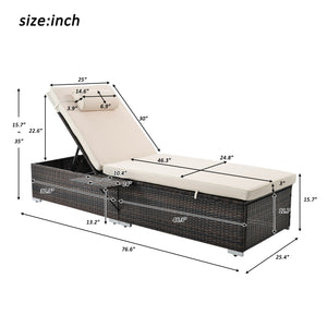 Chaise Lounge Chairs for Outside 3 Pieces Patio Adjustable Lounge Chairs Set of 2 with Table Outdoor Rattan Wicker Pool Chaise Lounge Chairs Cushioned Poolside Folding Chaise Lounge Set