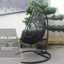Load image into Gallery viewer, Lawn Furniture Outdoor Hanging Egg Chair Rattan Wicker Hammock Basket Swing Chair with Stand and Comfortable Cushion

