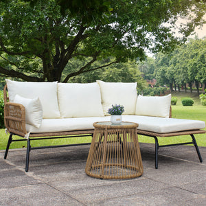 6 Piece Outdoor Patio Furniture Sofa Sets,All-Weather Wicker Sectional Conversation Chair Set with Coffee Table & Thickened Cushions for Front Porch Backyard Deck Couch