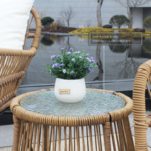 Load image into Gallery viewer, 3PCS Outdoor Patio Balcony Natural Color Wicker Chair Set with Beige Cushion and Round Tempered Glass Table
