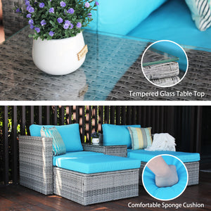 5 Pieces Patio Furniture Set Outdoor Wicker Patio Sofa Washable All-Weathe Sectional Conversation Set with Cushion and Glass Table (Dark Grey)