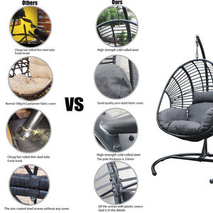 Lawn Furniture Outdoor Hanging Egg Chair Rattan Wicker Hammock Basket Swing Chair with Stand and Comfortable Cushion