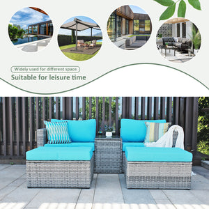 5 Pieces Patio Furniture Set Outdoor Wicker Patio Sofa Washable All-Weathe Sectional Conversation Set with Cushion and Glass Table (Dark Grey)