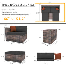 Load image into Gallery viewer, 5 Pieces Outdoor Furniture Patio Rattan Loveseat Set All Weather Sectional PE Wicker Sofa Conversation Set with Ottoman Coffee Table, Garden Lawn Pool Backyard,Brown Wicker Black Cushions
